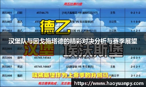 汉堡队与因戈施塔德的精彩对决分析与赛季展望